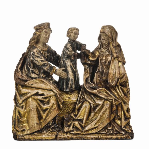 Madonna con Ges� e Sant'Anna. Arte tedesca del XV-XVI secolo  - Asta Scultura e Oggetti d'Arte - Associazione Nazionale - Case d'Asta italiane