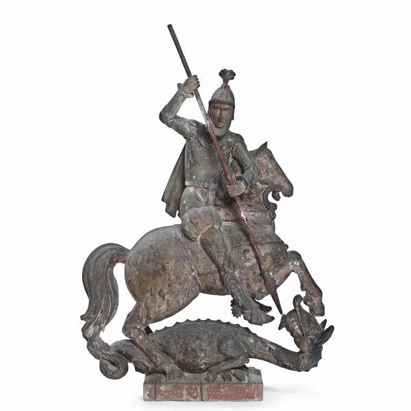 San Giorgio e il drago. Scultore d'oltralpe del XVI-XVII secolo  - Asta Scultura e Oggetti d'Arte - Associazione Nazionale - Case d'Asta italiane