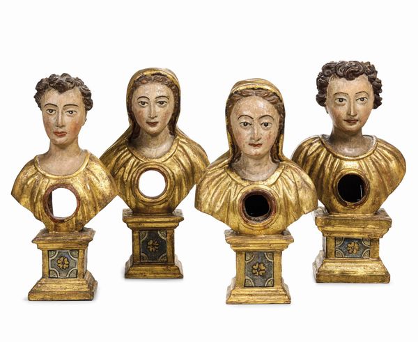 Gruppo di quattro busti reliquiari. Arte rinascimentale, Italia centrale, XVI secolo  - Asta Scultura e Oggetti d'Arte - Associazione Nazionale - Case d'Asta italiane