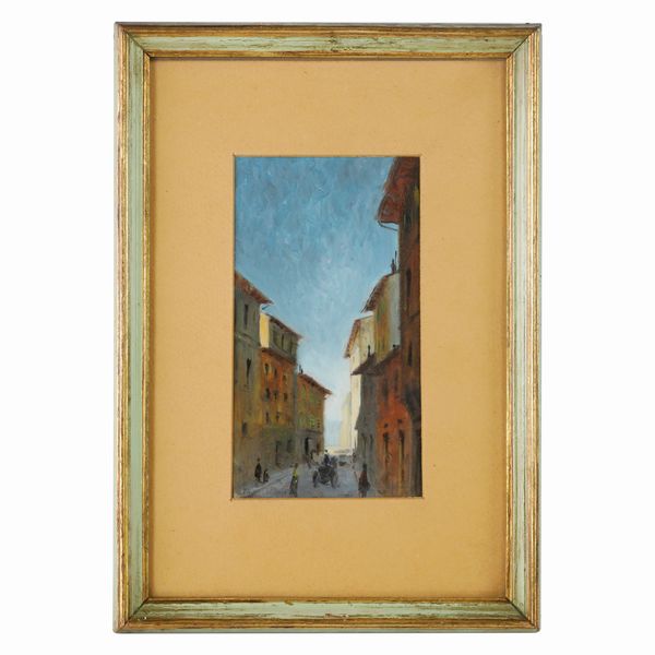 Scorcio di paese con strada  - Asta Smart Auction: arredo, dipinti, sculture, argenti e altro a prezzi vantaggiosi - Associazione Nazionale - Case d'Asta italiane