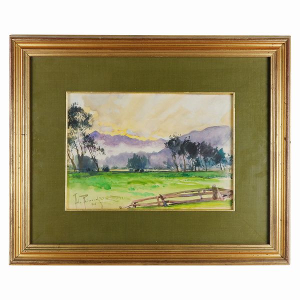 Lotto di 2 paesaggi ad acquarello su carta ed 1 disegno concettuale figurato su carta  - Asta Smart Auction: arredo, dipinti, sculture, argenti e altro a prezzi vantaggiosi - Associazione Nazionale - Case d'Asta italiane