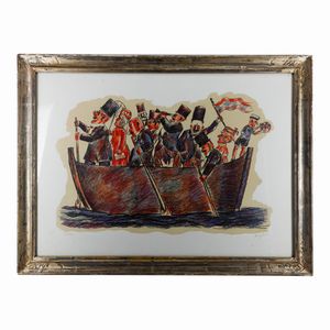 Franz Borghese - Figure entro la barca, multiplo su carta