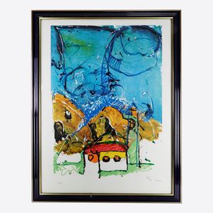 MARIO SCHIFANO - Astratto figurato, multiplo su carta