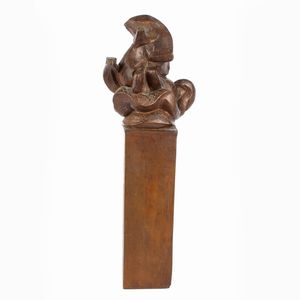 RENZO ZACCHETTI - San Giorgio e il drago, scultura in volume in bronzo a patina bruna