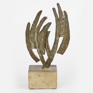 ALDO CALÒ - Incontro, scultura in volume in bronzo su base in travertino