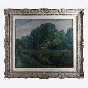 Raffaele De Grada - Scorcio di paesaggio con alberi e fiume