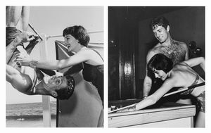 Anonimo - Natalie Wood con Hugh O'Brian durante il Thalians Beach Ball in Malibu, California