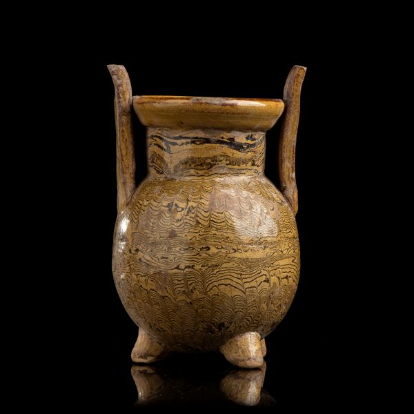 VASETTO TRIPODE IN CERAMICA CON INVETRIATURA MARMORIZZATA  - Asta Arte asiatica e tribale  - Associazione Nazionale - Case d'Asta italiane