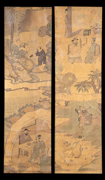 DUE PANNELLI IN SETA KESI CON COMPOSIZIONI DI FIGURE NEL PAESAGGIO  - Asta Arte asiatica e tribale  - Associazione Nazionale - Case d'Asta italiane
