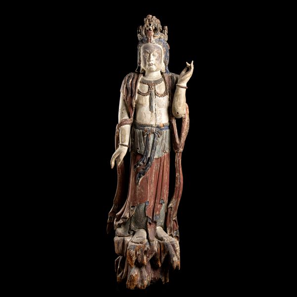 GRANDE GUANYIN IN LEGNO DIPINTO  - Asta Arte asiatica e tribale  - Associazione Nazionale - Case d'Asta italiane