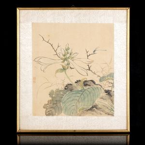 TRE DIPINTI A INCHIOSTRO E COLORI SU SETA CON COMPOSIZIONI FLOREALI  - Asta Arte asiatica e tribale  - Associazione Nazionale - Case d'Asta italiane