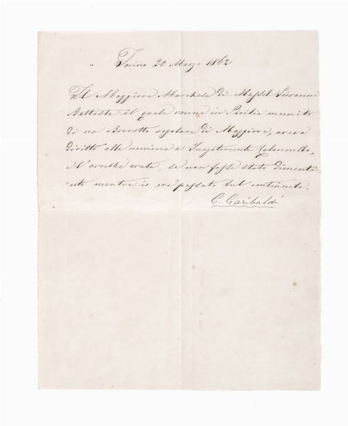 GIUSEPPE GARIBALDI : Lettera manoscritta con firma autografa.  - Asta Libri, autografi e manoscritti - Associazione Nazionale - Case d'Asta italiane