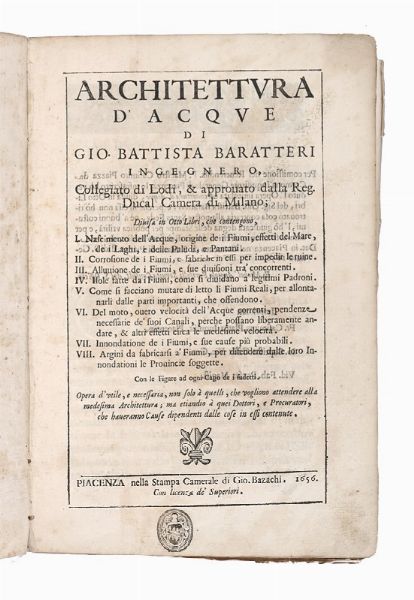GIOVANNI BATTISTA BARATTERI : Architettura d'acque...  - Asta Libri, autografi e manoscritti - Associazione Nazionale - Case d'Asta italiane