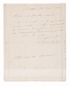 GIUSEPPE GARIBALDI - Lettera autografa firmata, inviata a Pasquale Stanislao Mancini.