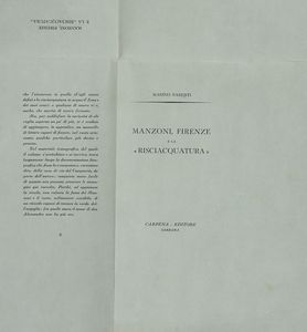 MARINO PARENTI : Manzoni, Firenze e la Risciacquatura.  - Asta Libri, autografi e manoscritti - Associazione Nazionale - Case d'Asta italiane