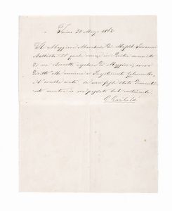 GIUSEPPE GARIBALDI - Lettera manoscritta con firma autografa.