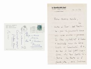 GIANNI BRERA - 2 lettere a 1 cartolina autografe.