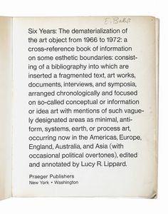 LUCY LIPPARD - Six years the dematerialization of the art object...