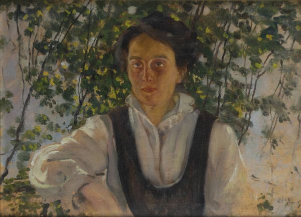 GIOVANNI GUARLOTTI Galliate (NO) 1869 - 1954 Torino : Ritratto femminile a mezzo busto in un esterno  - Asta Dipinti - Associazione Nazionale - Case d'Asta italiane