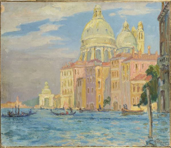 FRANCESCO MENNYEY Torino 1889 - 1950 : Settembre a Venezia - Punta della dogana  - Asta Dipinti - Associazione Nazionale - Case d'Asta italiane