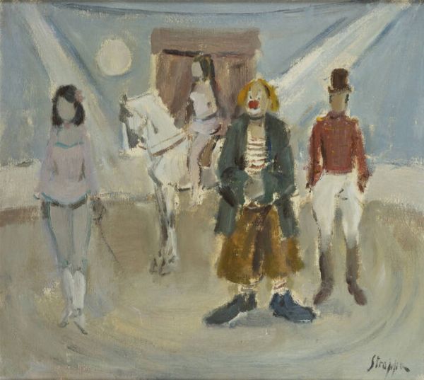 LEONARDO STROPPA Torino 1900 - 1991 : Personaggi del circo  - Asta Dipinti - Associazione Nazionale - Case d'Asta italiane