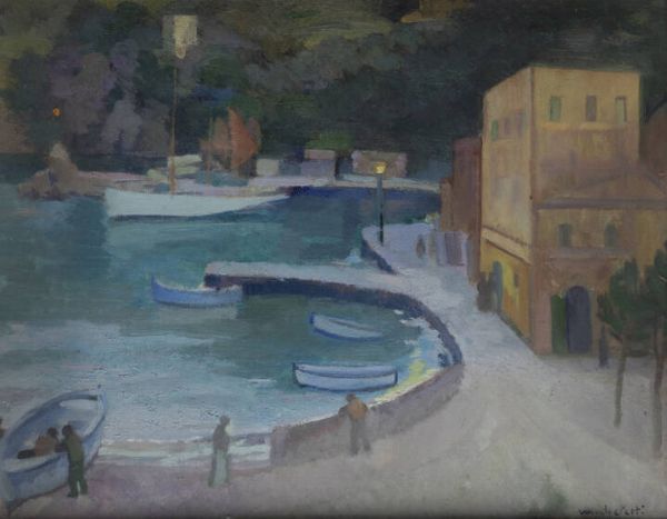 MARIO MICHELETTI Balzola Monferrato (AL) 1892 - 1975 Torino : Porticciolo  - Asta Dipinti - Associazione Nazionale - Case d'Asta italiane