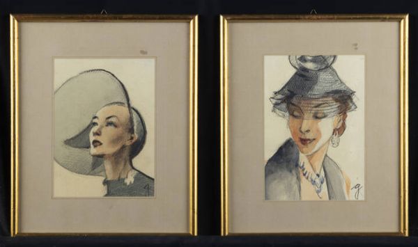 GOLIA (Eugenio Colmo) Torino 1885 - 1967 : Coppia di volti femminili  - Asta Dipinti - Associazione Nazionale - Case d'Asta italiane