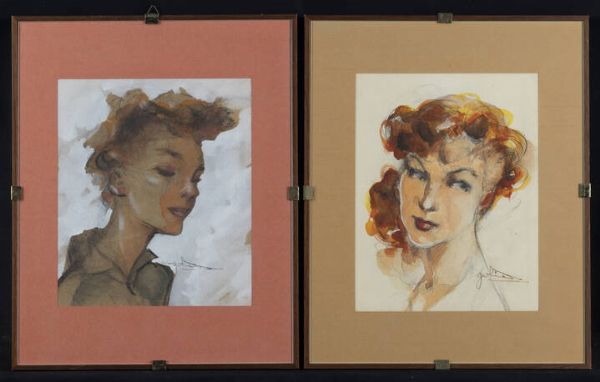 GOLIA (Eugenio Colmo) Torino 1885 - 1967 : Coppia di volti di fanciulle  - Asta Dipinti - Associazione Nazionale - Case d'Asta italiane