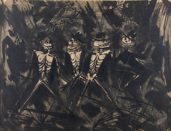 LUIGI SPAZZAPAN Gradisca d'Isonzo (GO) 1889 - 1958 Torino : Grottesco o Danza macabra anni '40  - Asta Dipinti - Associazione Nazionale - Case d'Asta italiane