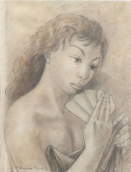 GEMMA VERCELLI Torino 1916 - 1995 Montecarlo (Monaco) : Gioco di carte  - Asta Dipinti - Associazione Nazionale - Case d'Asta italiane