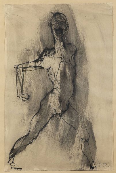 ENRICO COLOMBOTTO ROSSO Torino 1925 - 2013 Casale Monferrato (AL) : Figura fantastica 1959  - Asta Dipinti - Associazione Nazionale - Case d'Asta italiane