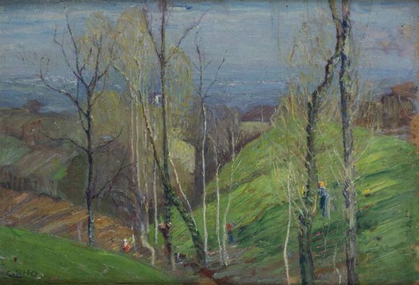 CAMILLO RHO Alessandria 1872 - 1946 Pecetto (TO) : Paesaggio  - Asta Dipinti - Associazione Nazionale - Case d'Asta italiane