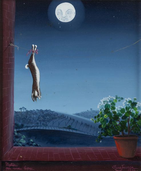 IRENE INVREA Diano d'Alba (CN) 1914 - 2003 Bossolasco (CN) : Veglia per una lepre 1976  - Asta Dipinti - Associazione Nazionale - Case d'Asta italiane