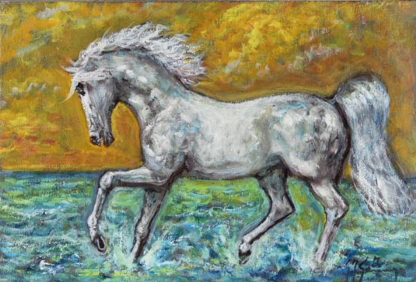 GIOVANFRANCESCO GONZAGA Milano 1921 - 2007 : Destriero bianco  - Asta Dipinti - Associazione Nazionale - Case d'Asta italiane