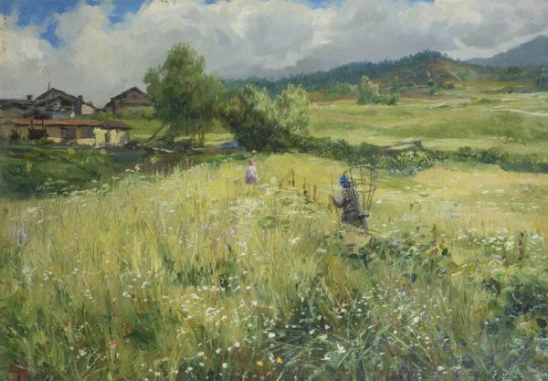 GIUSEPPE GHEDUZZI Crespellano (BO) 1889 - 1957 Torino : Esuberanza primaverile in Valtournenche  - Asta Dipinti - Associazione Nazionale - Case d'Asta italiane