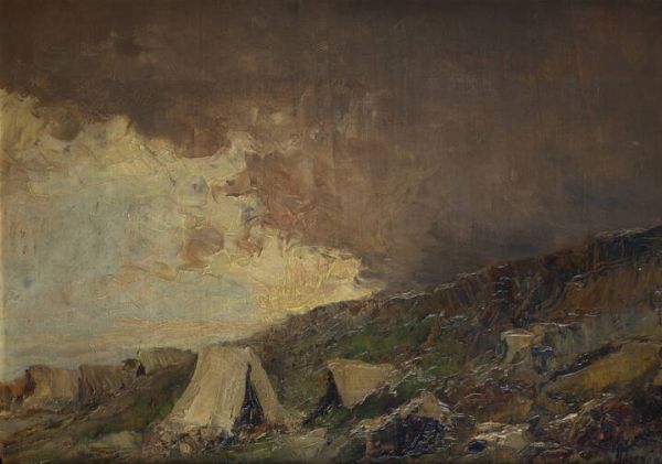 GIUSEPPE AUGUSTO LEVIS Chiomonte (TO) 1873 - 1926 Racconigi (CN) : Attendamenti sugli altipiani 1918  - Asta Dipinti - Associazione Nazionale - Case d'Asta italiane