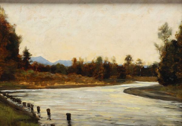 GUIDO MONTEZEMOLO Mondov (CN) 1878 - 1941 Torino : Paesaggio fluviale 1896  - Asta Dipinti - Associazione Nazionale - Case d'Asta italiane