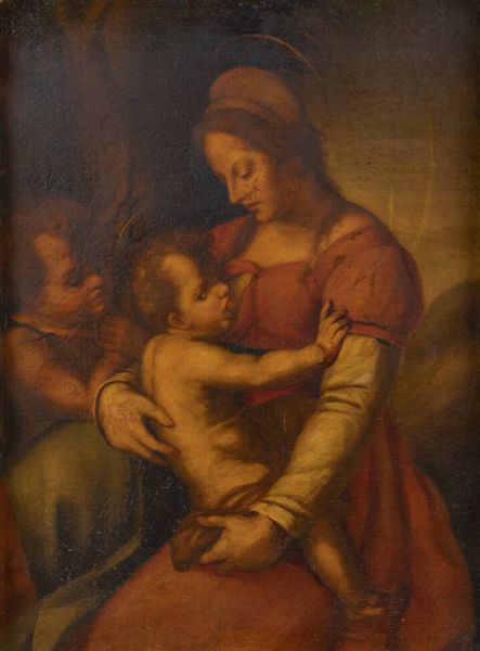 PITTORE ANONIMO : Madonna con Bambino e San Giovannino  - Asta Dipinti - Associazione Nazionale - Case d'Asta italiane