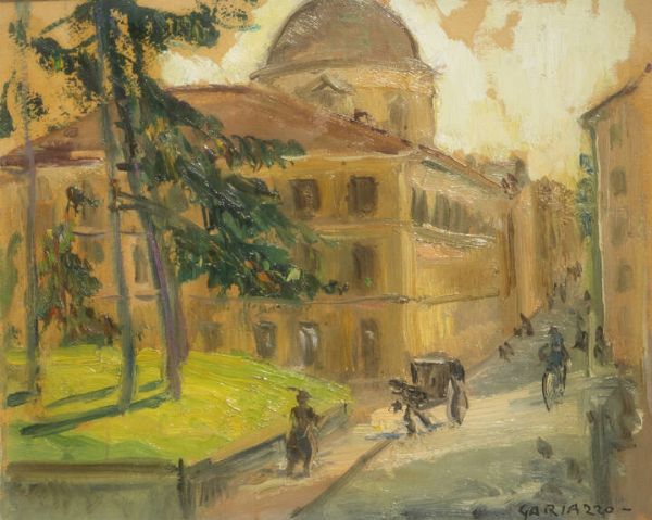 PIER ANTONIO GARIAZZO Torino 1879 - 1964 : Scorcio di paese  - Asta Dipinti - Associazione Nazionale - Case d'Asta italiane