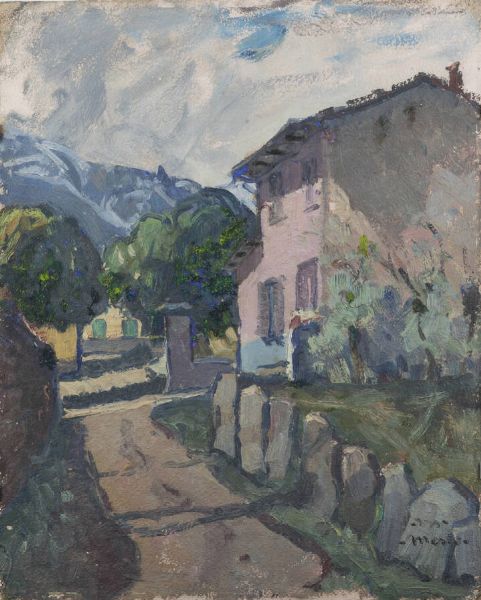 METELLO MERLO Milano 1886 - 1964 Torino : Scorcio di paese  - Asta Dipinti - Associazione Nazionale - Case d'Asta italiane