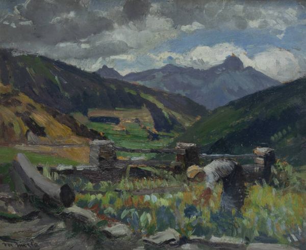 METELLO MERLO Milano 1886 - 1964 Torino : Piccolo orto (Bosses) agosto 1941  - Asta Dipinti - Associazione Nazionale - Case d'Asta italiane