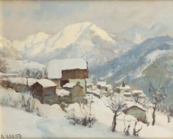 ANGELO ABRATE Torino 1900 - 1985 Sallanches (Alta Savoia) : Barlumi di luce nel grigio al col de Joux Sallanches 1955  - Asta Dipinti - Associazione Nazionale - Case d'Asta italiane