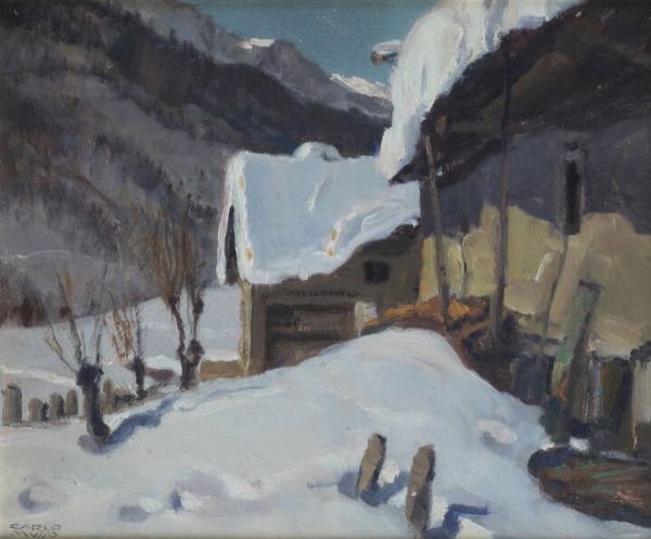 CARLO MUSSO Balangero (TO) 1907 - 1968 : Casolari di Acceglio (Alpi Marittime)  - Asta Dipinti - Associazione Nazionale - Case d'Asta italiane