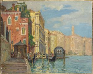 FRANCESCO MENNYEY Torino 1889 - 1950 - Sul Canal Grande - Traghetto San Marcuola - Palazzo Vendramin