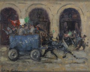 FELICE VELLAN Torino 1889 - 1976 - L'arrivo trionfale dei primi patrioti a Torino - Ore 7 del mattino 28 aprile 1945