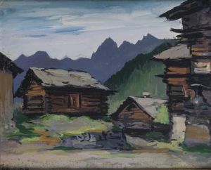 FELICE VELLAN Torino 1889 - 1976 - Case rustiche a Perrias (Val d'Ayas - Aosta) 1955