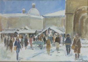 LEONARDO STROPPA Torino 1900 - 1991 - Mercatino innevato