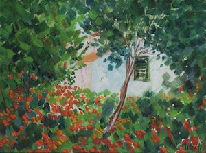 ANTONIO IALENTI Campobasso 1937 - 2018 - Casetta con fiori