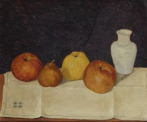 PEZZANA L. - Natura morta con mele  pera e vaso 1939