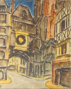 PITTORE NON IDENTIFICATO - Centro storico di un borgo tedesco 1972